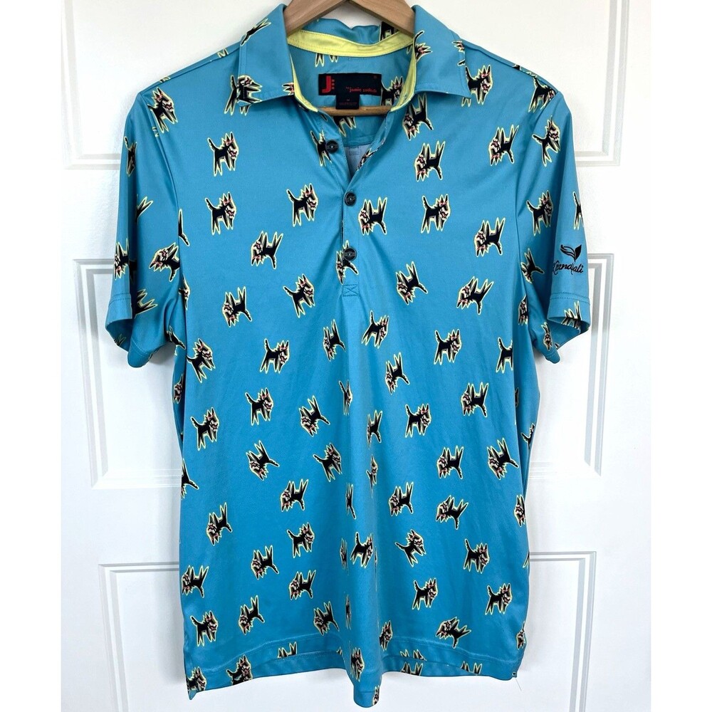 Jamie Sadock Kaanapali Golf Polo Shirt Mens M Blue Barking Dog All Over Print